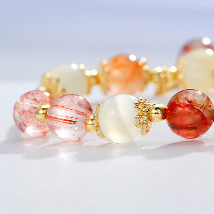 Pulsera de cuentas auspiciosas con circonita y ojo de gato de cuarzo rutilado colorido - image 7