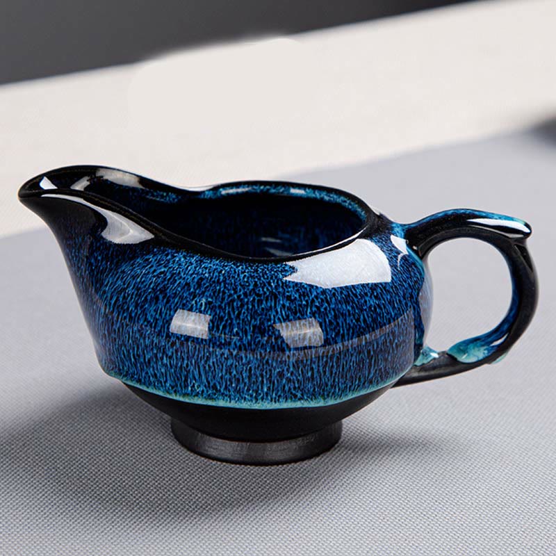 Juego de caja con bolsa de regalo portátil, tetera de cerámica de té Gongfu chino, Color degradado en azul, Buddha Stones