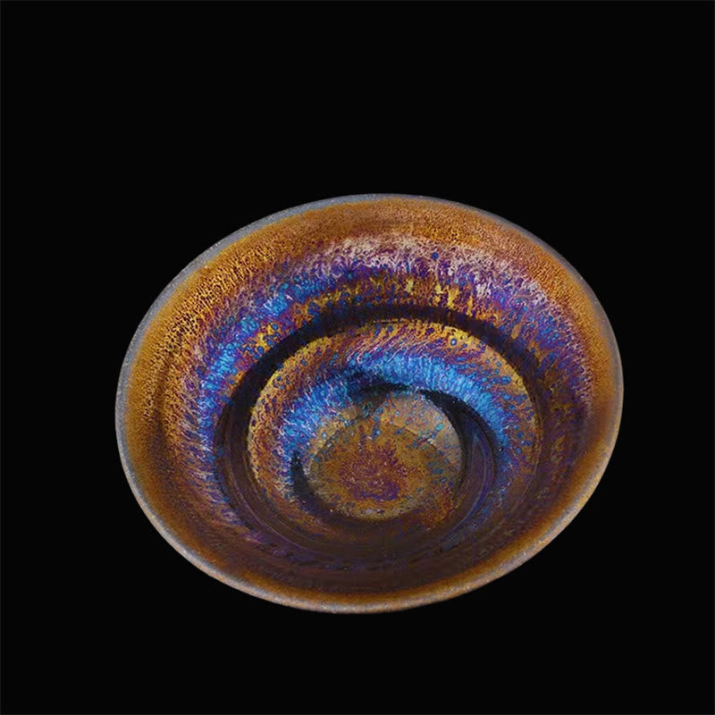 Taza de té de cerámica esmaltada de Vía Láctea colorida Jianzhan chino con Buddha Stones, taza de té Tenmoku Kung Fu