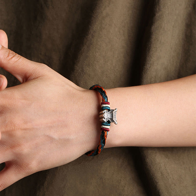 Pulsera de cuerda con nudo de reencarnación colorida, protección del zodíaco chino, Año del Dragón, plata de ley 999 hecha a mano con Buddha Stones