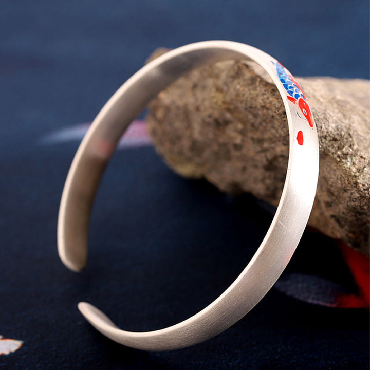 Brazalete de plata de ley 999 con Buddha Stones , diseño de pez koi