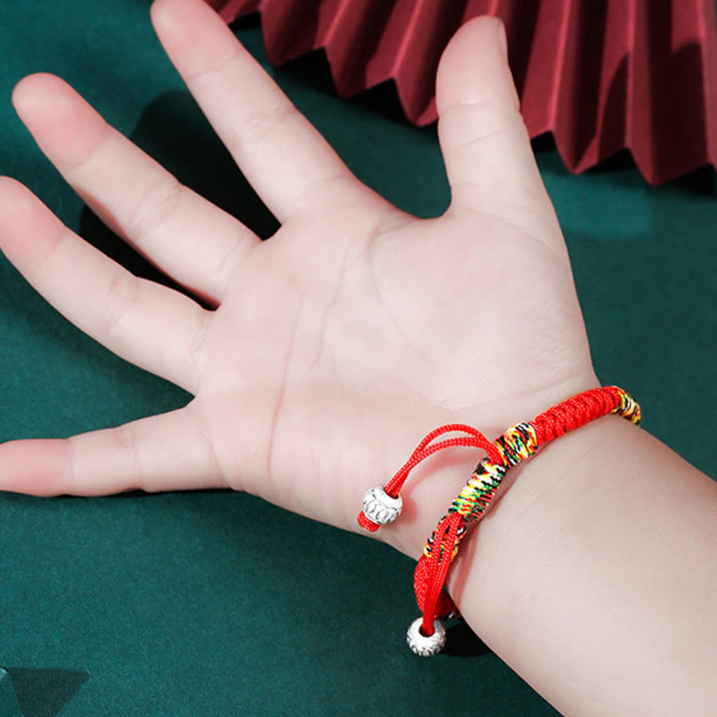 Pulsera para niños trenzada hecha a mano con Buddha Stones , Plata de Ley 925, nudo King Kong, hilo rojo multicolor - image 5