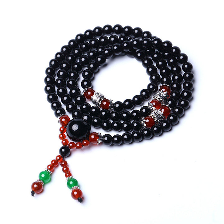 Pulsera Mala de ojo de tigre de obsidiana negra natural con 108 Buddha Stones