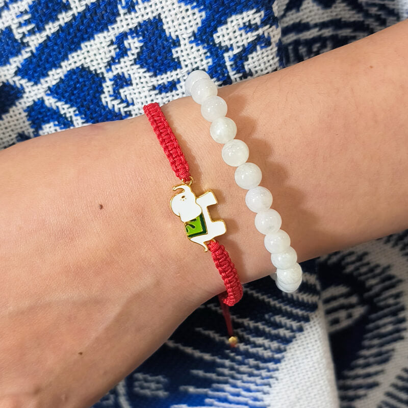 Pulsera de hilo rojo con elefante de la suerte de plata de ley 925 hecha a mano tibetana con Buddha Stones