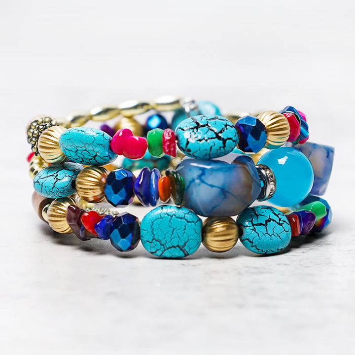 Pulsera de bendición con cuentas de ágata turquesa irregulares multicapa con Buddha Stones