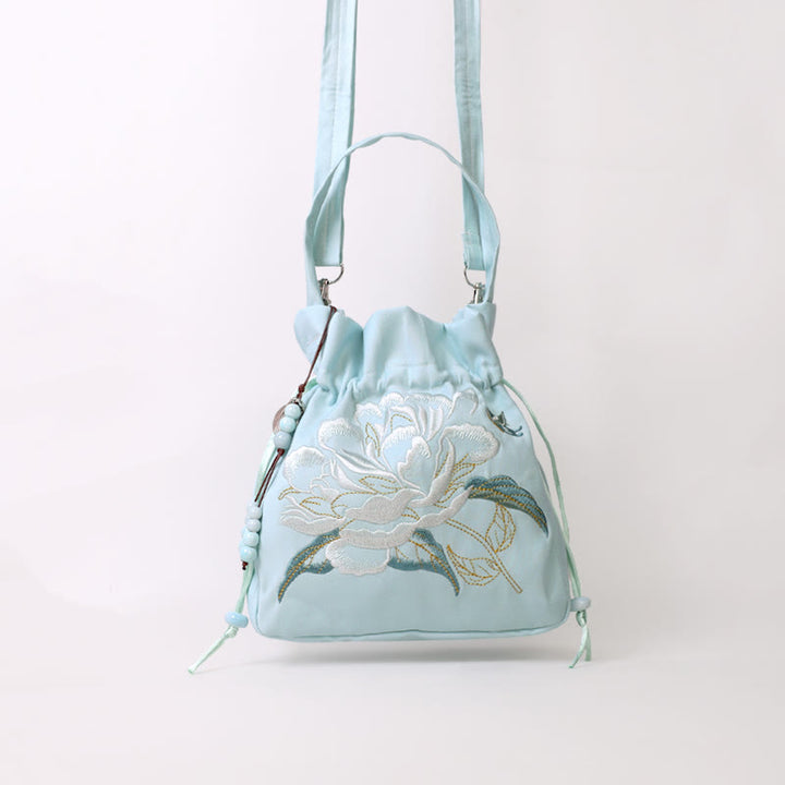 Buddha Stones Flores bordadas Wisteria Lily Algodón Lino Tote Bolso bandolera Bolso de hombro Bolso