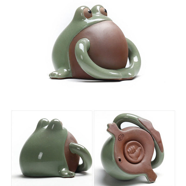 Buddha Stones FengShui, riqueza, suerte, rana bonita, té de cerámica, figura decorativa para mascota