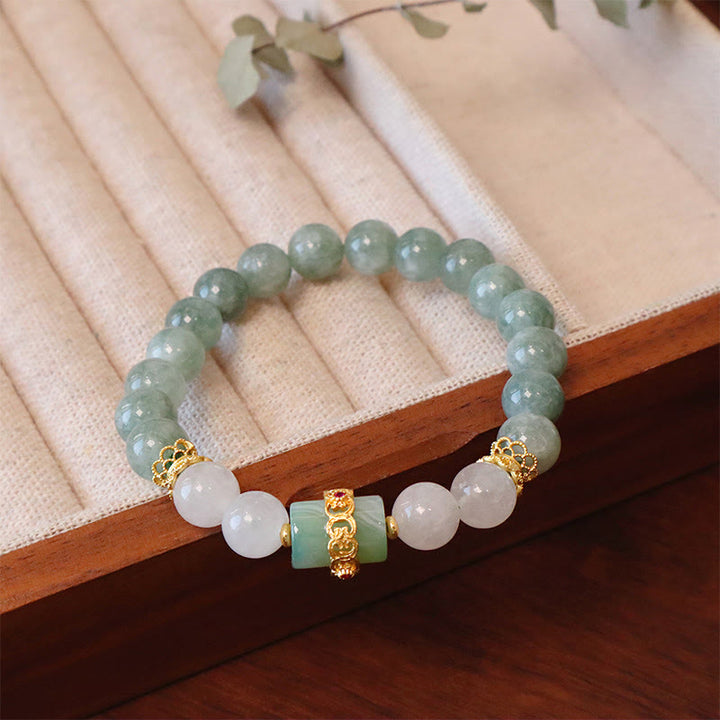 Pulsera de la suerte con hebilla de la paz de jade de doble capa con Buddha Stones