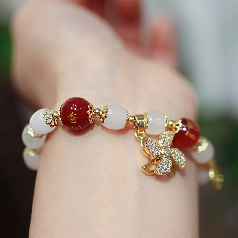 Pulsera de bendición de personaje Fu con dije de cerradura china de molino de Buddha Stones
