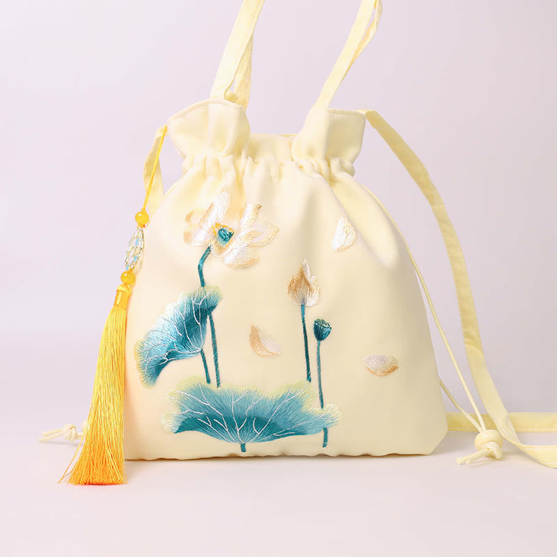 Buddha Stones Lotus Peony Epiphyllum Phoenix Suzhou bordado algodón lino Tote bandolera bolso de hombro bolso