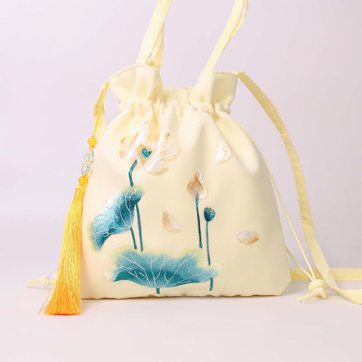 Buddha Stones Lotus Peony Epiphyllum Phoenix Suzhou bordado algodón lino Tote bandolera bolso de hombro bolso