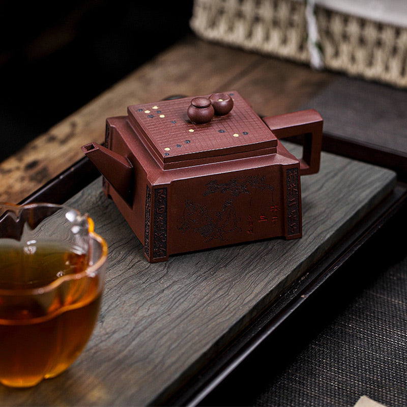 Buddha Stones Yixing, todo hecho a mano, Gomoku, juego de ajedrez, tetera cuadrada de Kung Fu de arcilla púrpura, 280ml