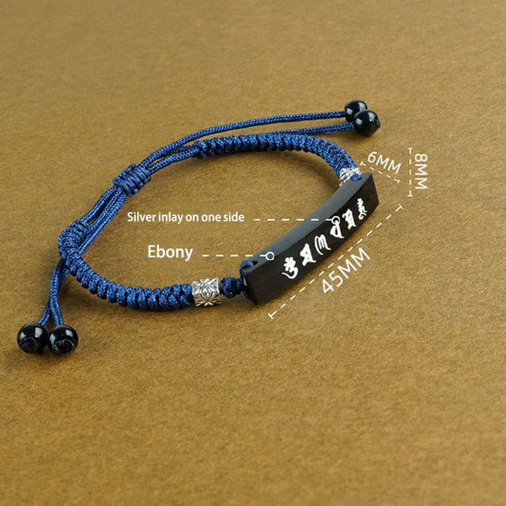 Pulsera de protección con incrustaciones de plata y madera de ébano, seis palabras verdaderas, budismo de Buddha Stones
