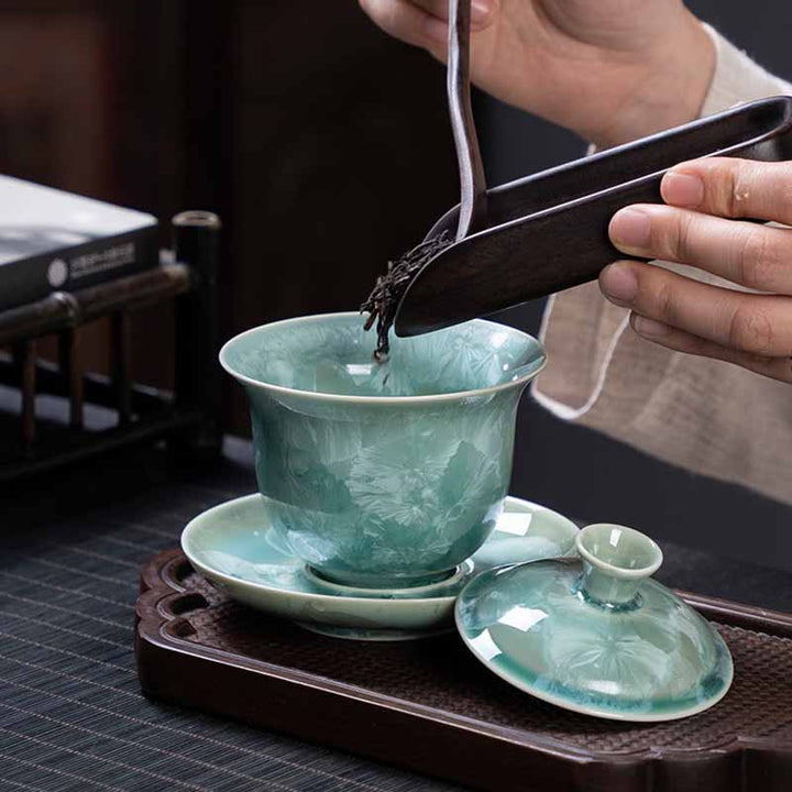 Taza de té de cerámica esmaltada tradicional Gaiwan Sancai con Buddha Stones , taza de té y platillo de Kung Fu con tapa, 180ml
