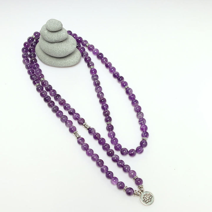 Pulsera Mala de Purificación de Amatista Natural con Buddha Stones