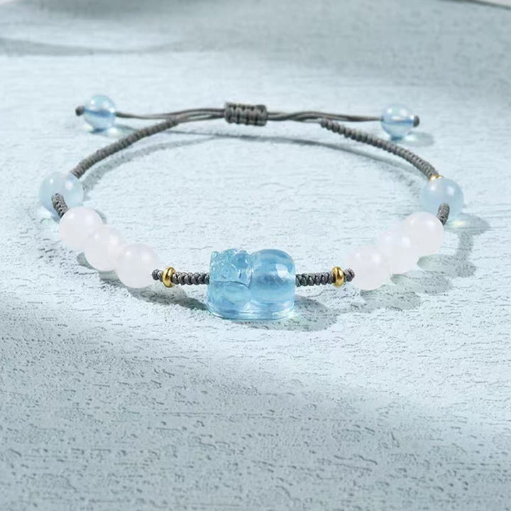 Pulsera curativa de jade blanco PiXiu Hetian de aguamarina natural con Buddha Stones