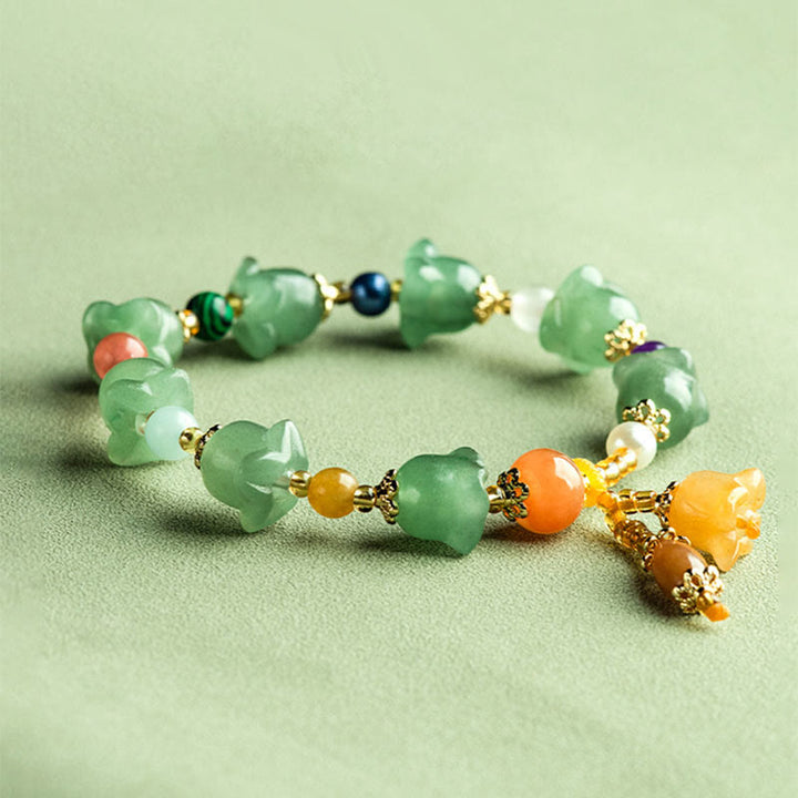 Pulsera de la Suerte con Flor de Magnolia y Aventurina Verde con Buddha Stones