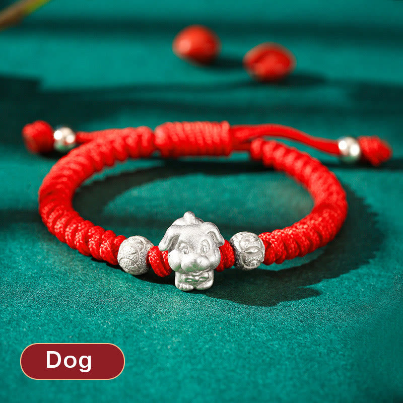 Pulsera para niños hecha a mano con cuerda roja del zodíaco chino de plata de ley 999 con Buddha Stones - Perro (tamaño de pulsera 12+4cm) - image 23
