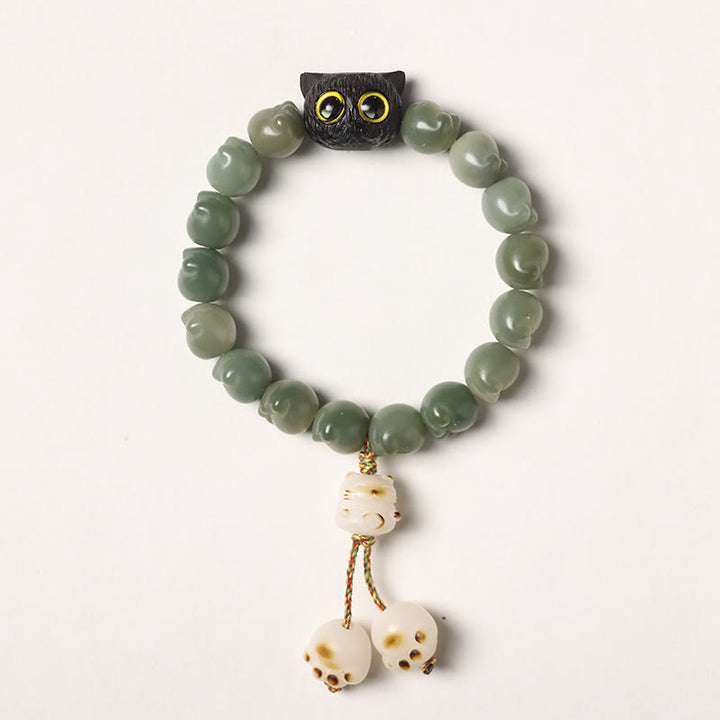 Pulsera de sabiduría de gato de la suerte, madera de ébano, semilla Bodhi Natural, Buddha Stones - Semilla de Bodhi verde - Versión con borlas (circunferencia de muñeca 14-15 cm) - image 15