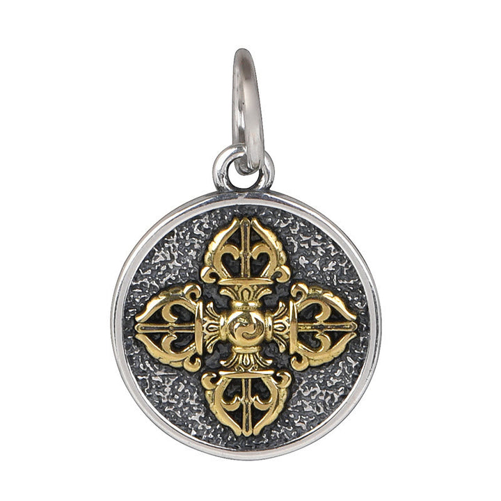 Colgante de plata de ley 925 con Buddha Stones , doble Dorje Vajra, bendición