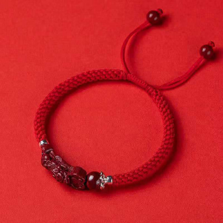 Pulsera trenzada de cinabrio PiXiu hecha a mano con Buddha Stones - Cuerda roja ajustable - 17 cm - image 23