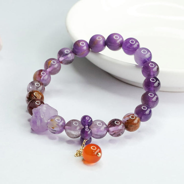 Pulsera de conciencia espiritual con Buddha Stones, amatista natural, púrpura, piedra fantasma