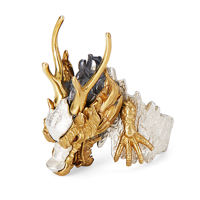 Colgante de anillo ajustable con protección de éxito de la suerte del dragón de plata de ley 925 con Buddha Stones - image 4