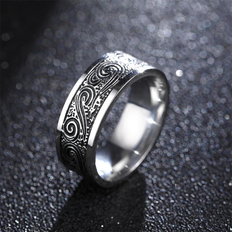 Anillo de equilibrio de acero de titanio con patrón grabado de nubes auspiciosas de onda vintage - US14 - image 0