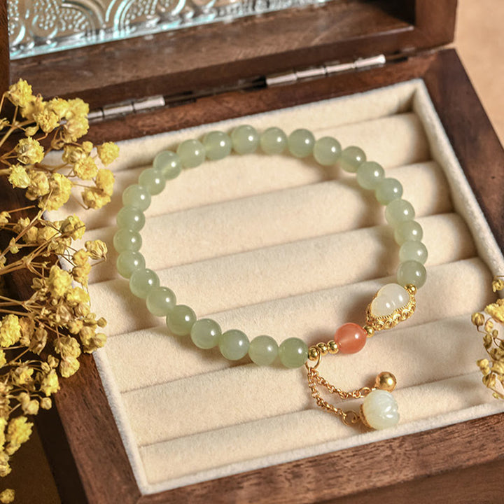 Pulsera de la suerte de la abundancia del loto de la calabaza del jade hetiano de plata de ley 925 - Jade Hetian (Prosperidad♥Abundancia) - image 0