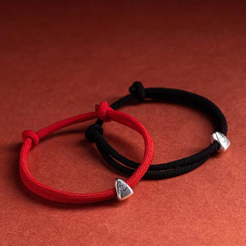 Pulsera trenzada hecha a mano con bendición de personaje Fu de plata de ley 925 con Buddha Stones - image 1