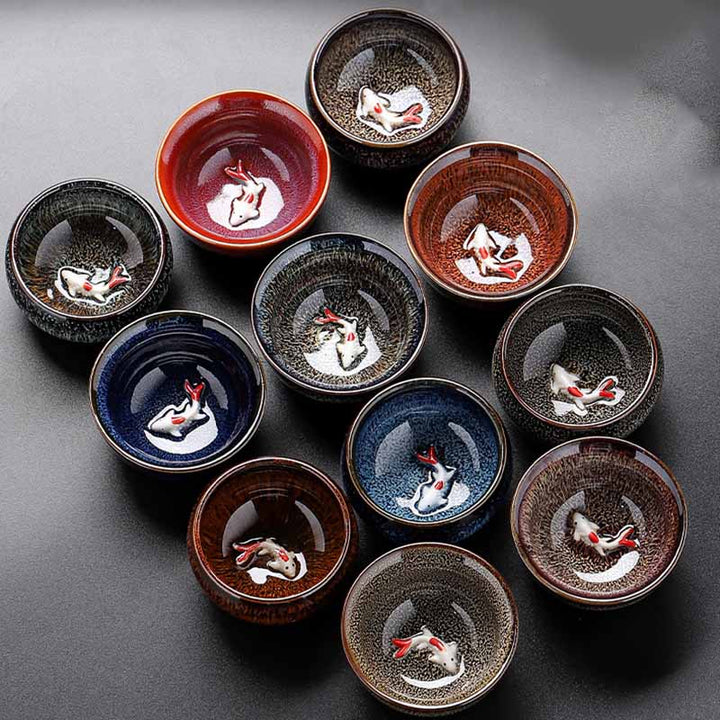 Buddha Stones pequeño horno de peces Koi cambio chino Jianzhan taza de té de cerámica Kung Fu taza de té 60ml