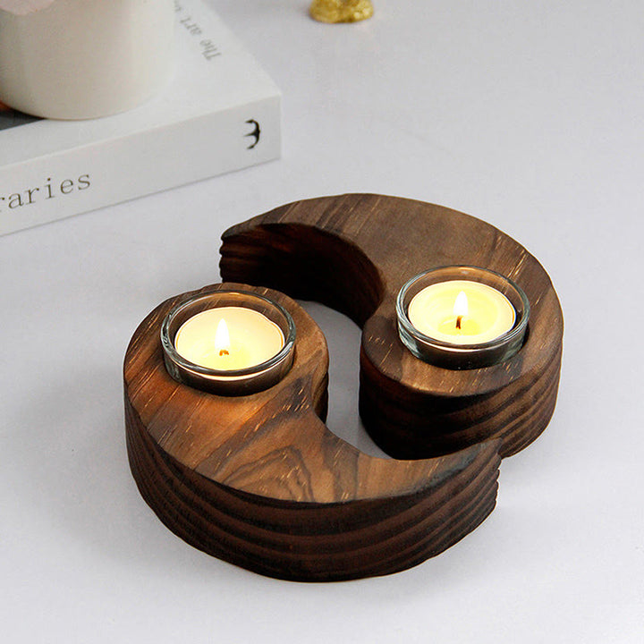 Portavelas de madera Yin Yang, artículos de uso para rituales de meditación