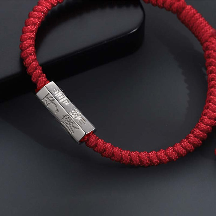 Pulsera de hilo de bendición con grabado de letras de plata de ley 925 con Buddha Stones