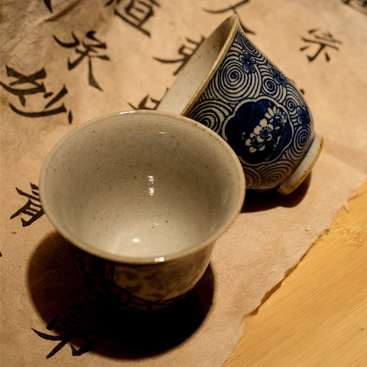 Buddha Stones Jingdezhen, porcelana azul y blanca, loto pintado a mano, flor de ciruelo, taza de té de cerámica, tazas de té de Kung Fu