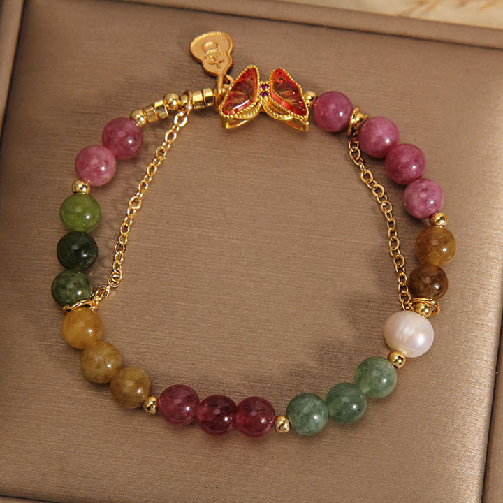 Pulsera positiva con abalorio de calabaza, turmalina colorida Natural, mariposa, carácter auspicioso, Buddha Stones