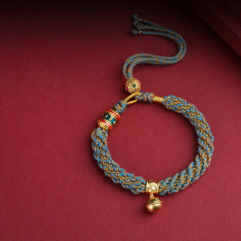 Buddha Stones Pulsera de cuerda multicolor con dije de campana de sabiduría Om Mani Padme Hum tibetana tejida a mano - image 10