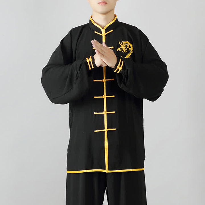 Conjunto de ropa unisex con bordado de dragón y Buddha Stones para práctica espiritual de Qi Gong, meditación y oración.