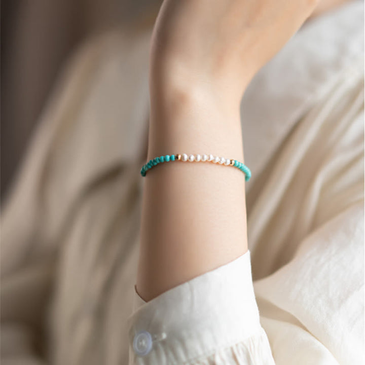 Pulsera con cuentas de perlas turquesas naturales de plata de ley 925 con Buddha Stones - image 15