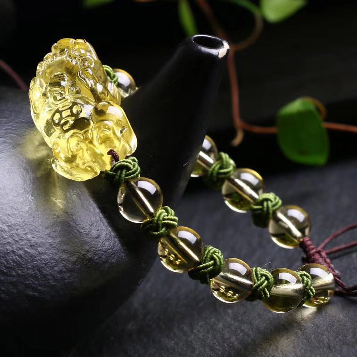 Pulsera de protección de la riqueza Pixiu de citrino natural con Buddha Stones