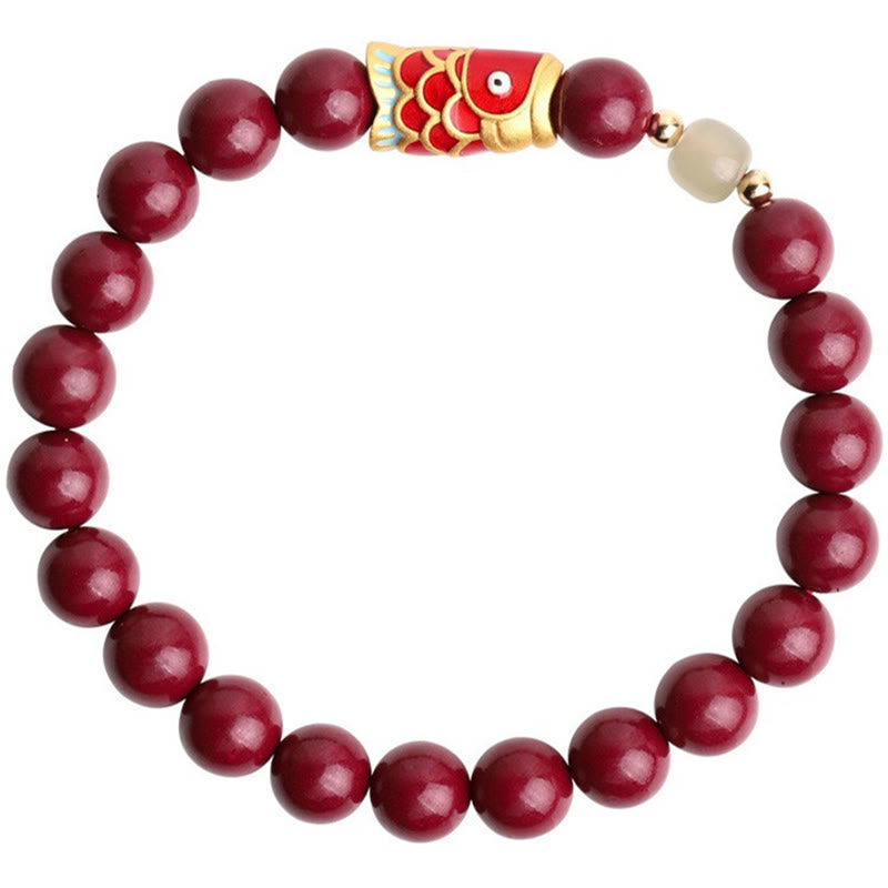 Pulsera de bendición con cuentas de jade hetiano, pez Koi de la suerte, cinabrio Natural , Buddha Stones