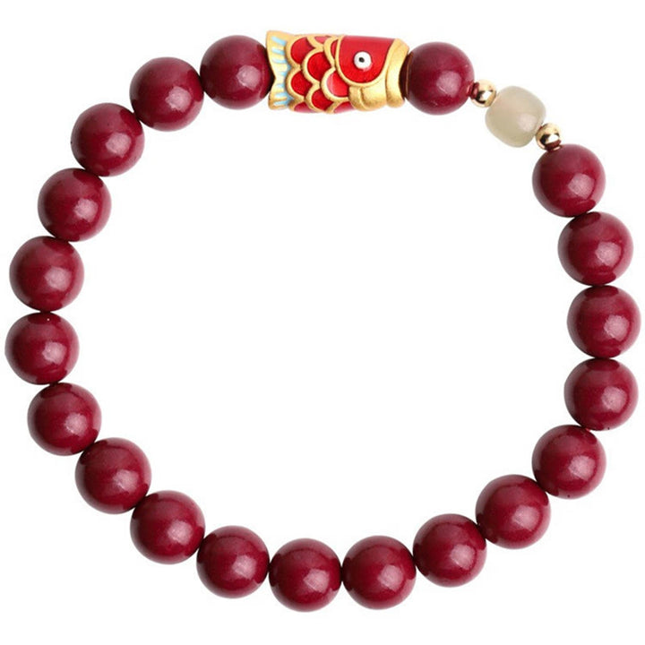 Pulsera de bendición con cuentas de jade hetiano, pez Koi de la suerte, cinabrio Natural , Buddha Stones