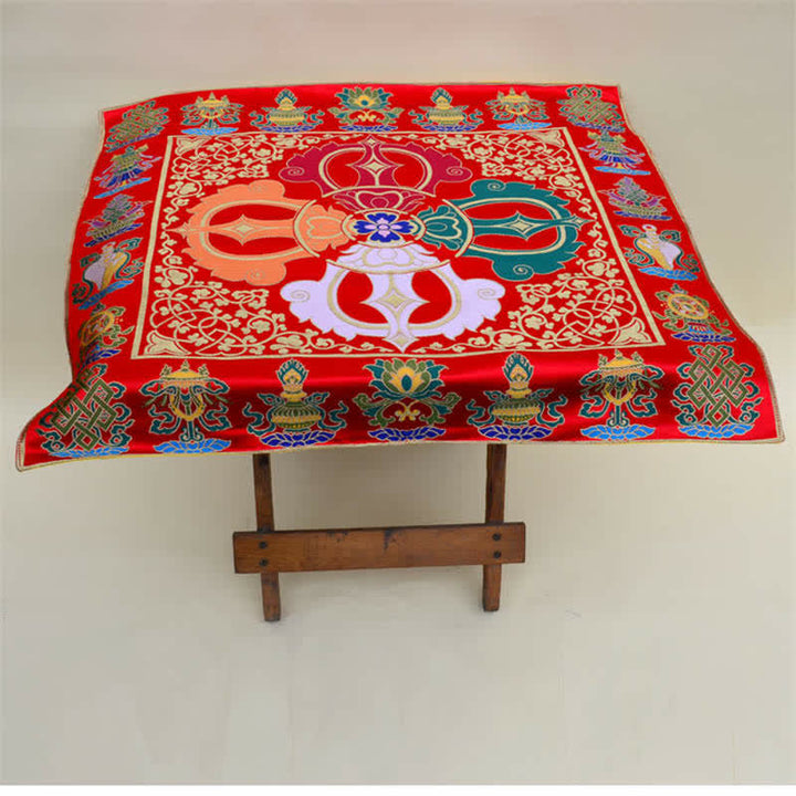 Tapete para altar de oración con nudo sin fin, tapete para meditación curativa, 8 símbolos auspiciosos, camino de mesa