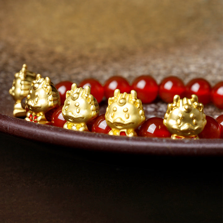 Buddha Stones Año del Dragón Ágata Roja Natural Moneda de Cobre Pulsera de Protección de Personajes Fu
