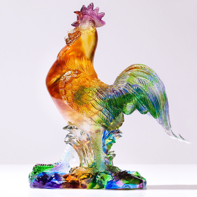 Pieza de arte de gallo de cristal Liuli hecha a mano para decoración del hogar