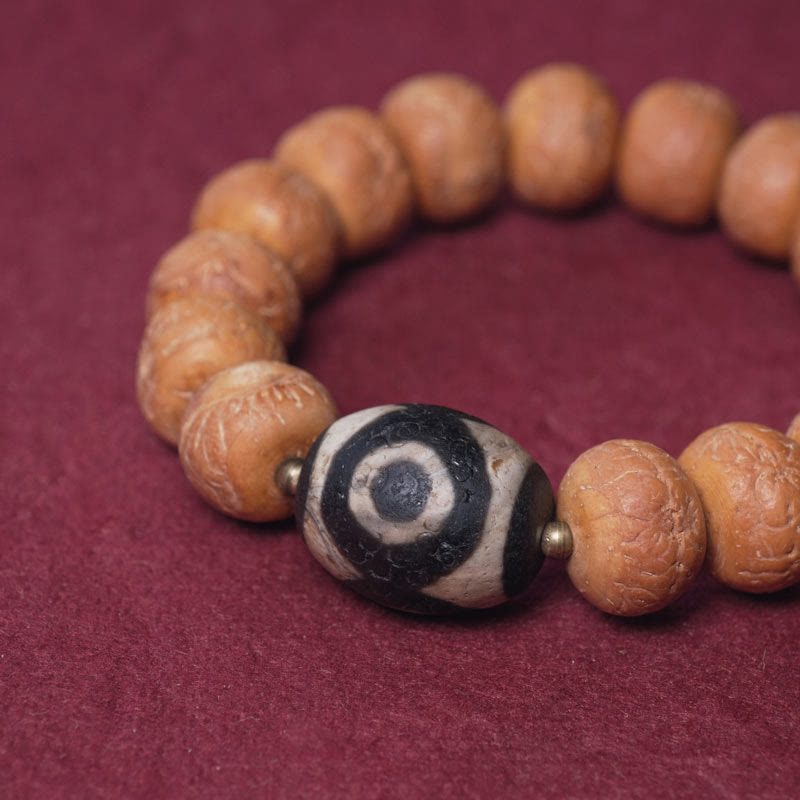 Pulsera Mala para muñeca con abalorio de paz, semilla de Bodhi del Tíbet, Dzi