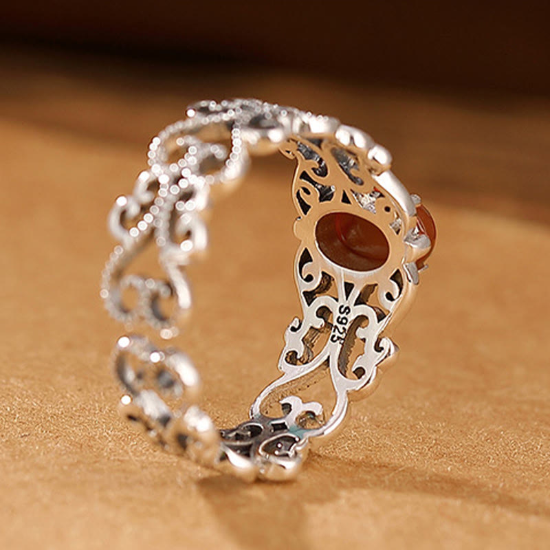 Anillo de calma de autoaceptación con ágata roja vintage de plata de ley 925 con Buddha Stones