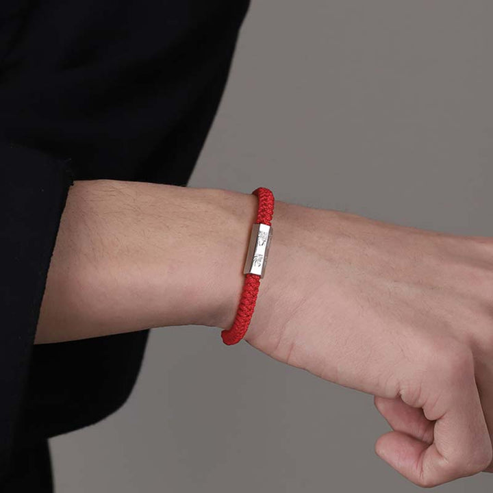 Pulsera de hilo de bendición con grabado de letras de plata de ley 925 con Buddha Stones