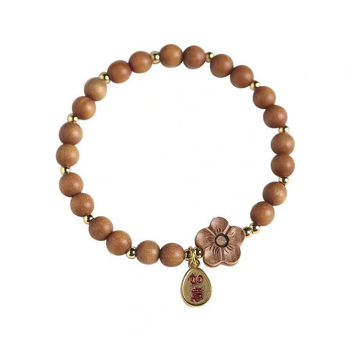 Buddha Stones Sándalo Natural Flor de Melocotón Hoja Pequeña Sándalo Rojo Ruyi Charm Pulsera de Protección