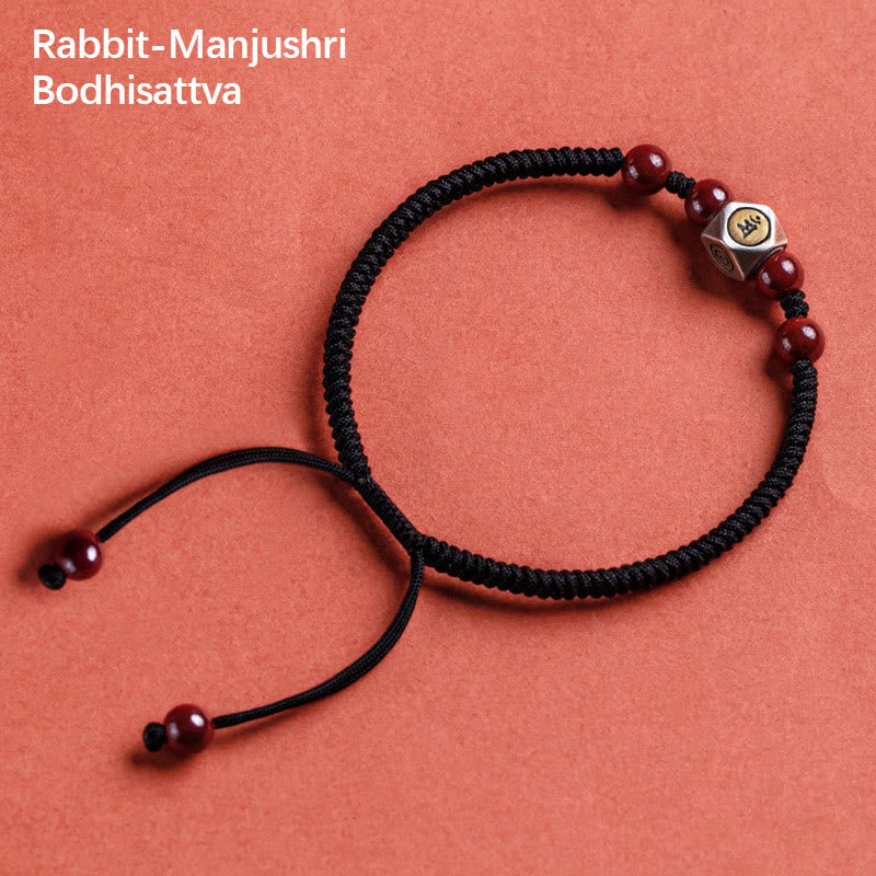 Pulsera de plata de ley 925 con Buddha Stones , zodíaco chino, Buda natal, cinabrio, calma - Bodhisattva Conejo-Manjushri - Negro (circunferencia de la muñeca 14-18 cm) - image 14