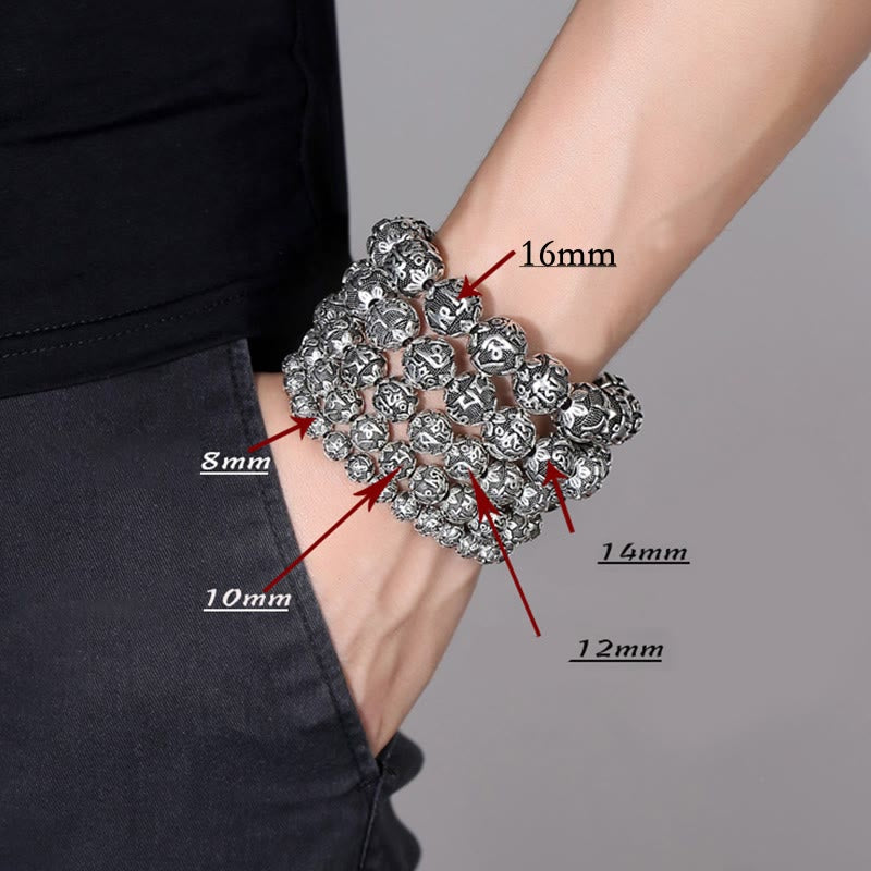 Pulsera de amuleto de cuentas de aleación tallada Om Mani Padme Hum tibetano con Buddha Stones